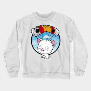 Silly white cat has a broken parachute Crewneck Sweatshirt